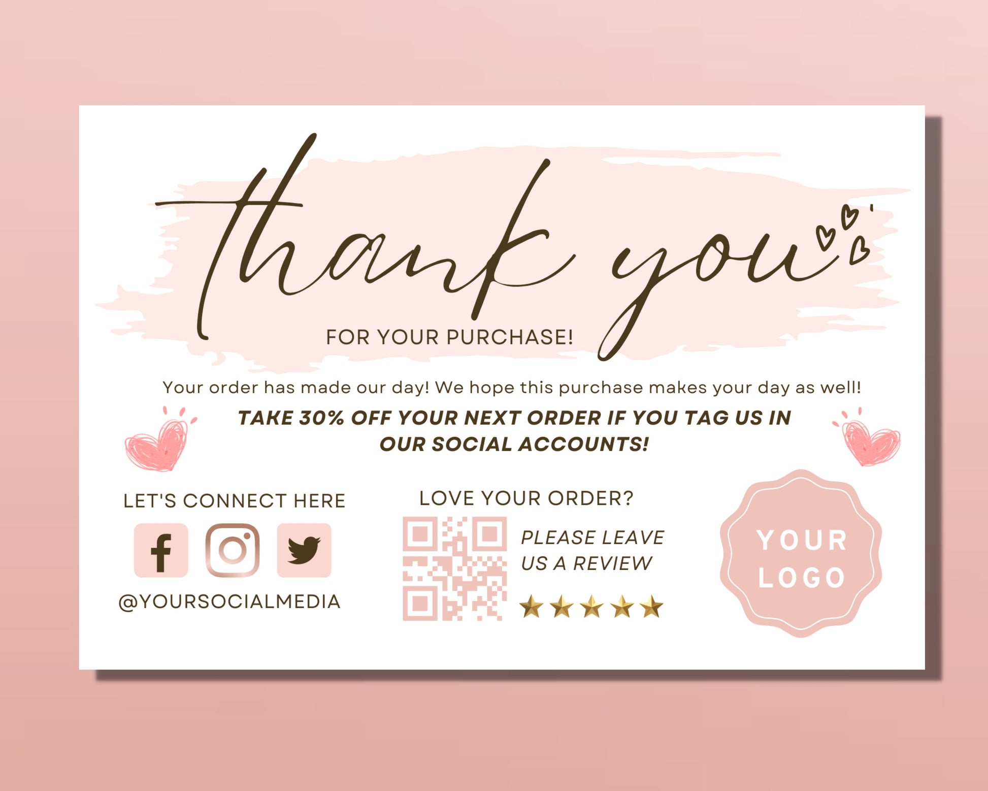 Thank You Card, DIY Marketing Cards Template Design, Thank You For Order Packaging Card, Package Insert Thank You Cards, Small Business Card