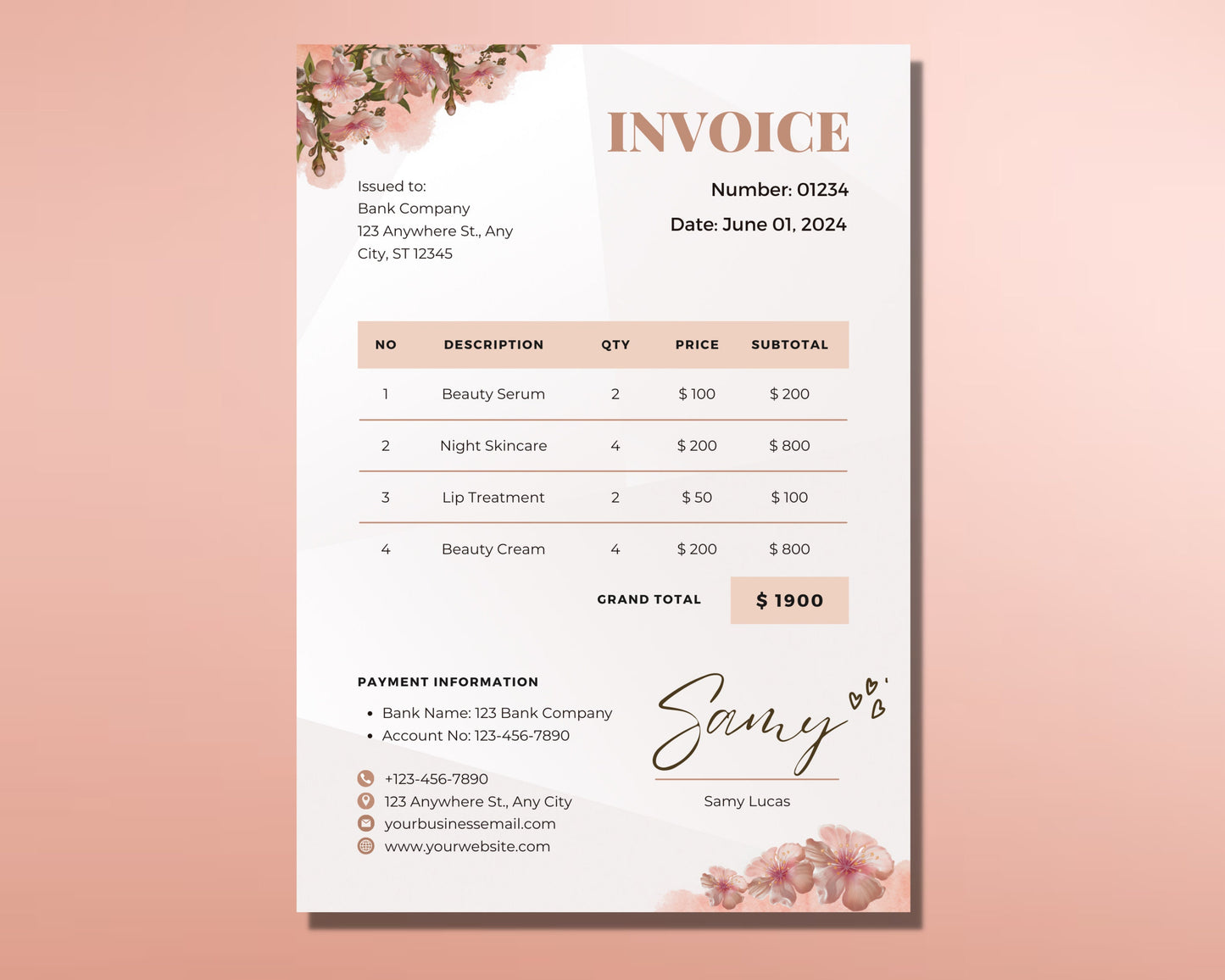 invoice template, diy invoice template design, floral sales receipt invoice, bakery services invoice, premade small business invoice