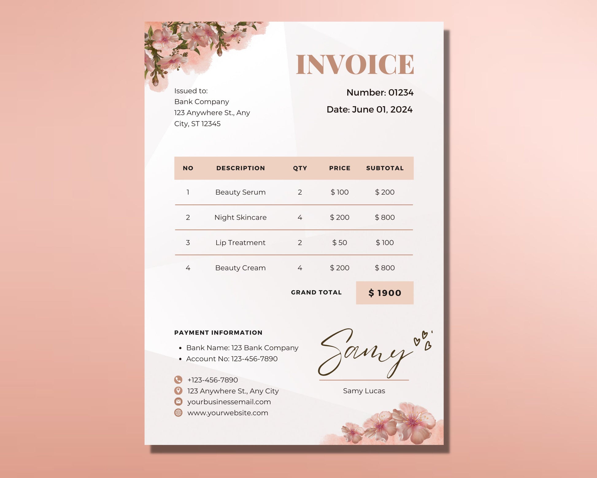 Invoice Template, DIY Invoice Template Design, Floral Sales Receipt Invoice, Bakery Services Invoice, Premade Small Business Invoice