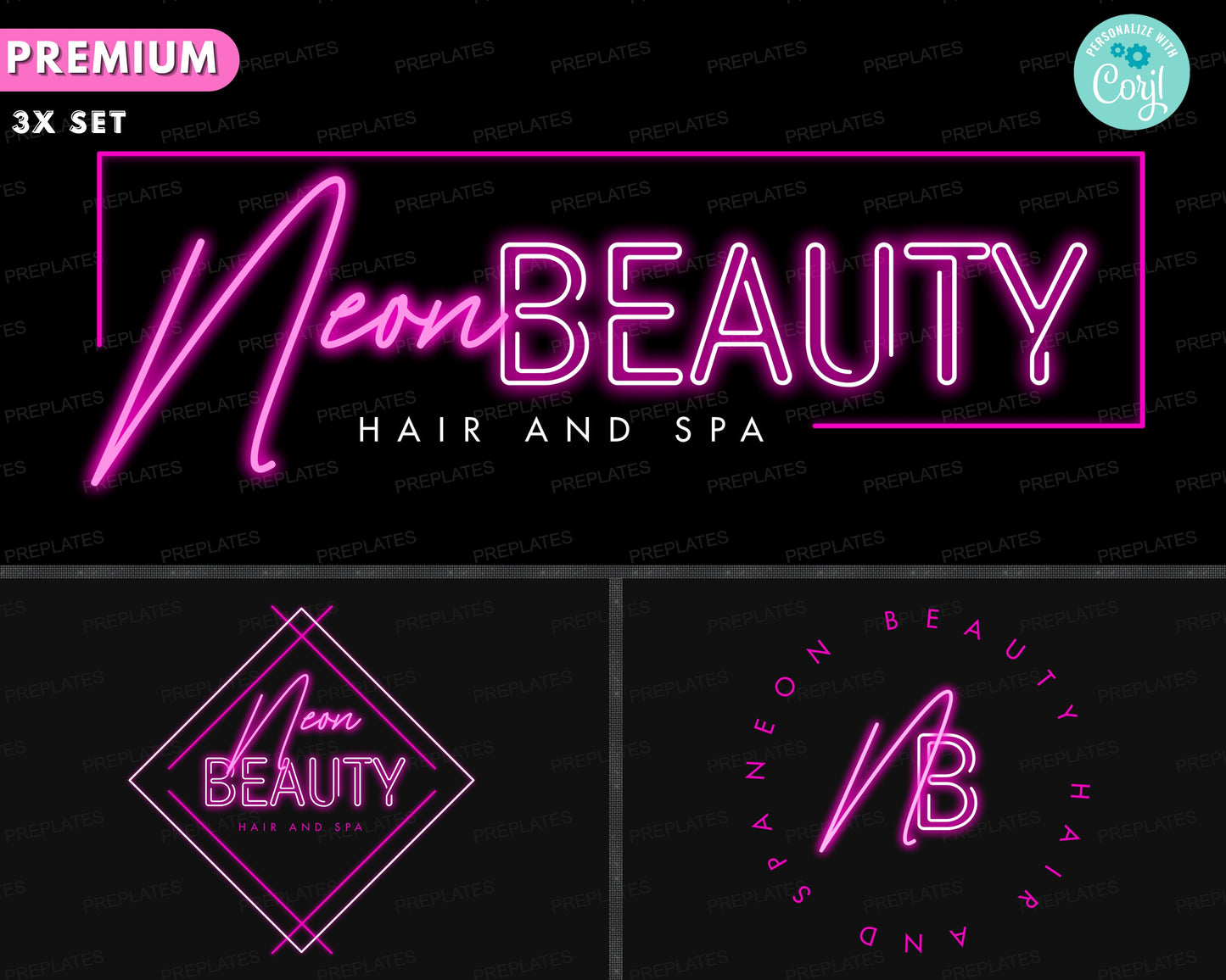 neon pink logo, diy logo design template, hair spa salon logo, boutique logo, diamond logo, fashion logo, beauty logo, premade business logo