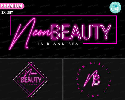 Neon Pink Logo, DIY Logo Design Template, Hair Spa Salon Logo, Boutique Logo, Diamond Logo, Fashion Logo, Beauty Logo, Premade Business Logo