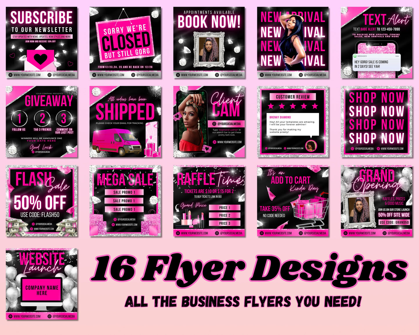 small business flyer bundle, diy flyer template design, hair lash flyers, boutique flyer, social media flyer, premade business flyer set