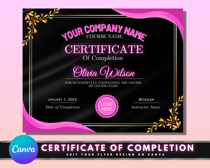 Certificate of Completion, DIY Course Completion Template, Participation Certificate, Beauty Hair Nails Lashes Editable Training Certificate