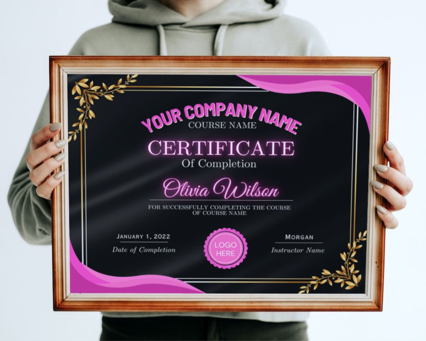 certificate of completion, diy course completion template, participation certificate, beauty hair nails lashes editable training certificate