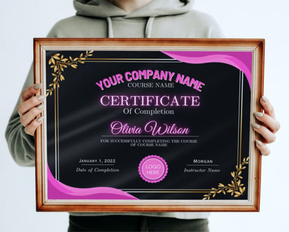 Certificate of Completion, DIY Course Completion Template, Participation Certificate, Beauty Hair Nails Lashes Editable Training Certificate