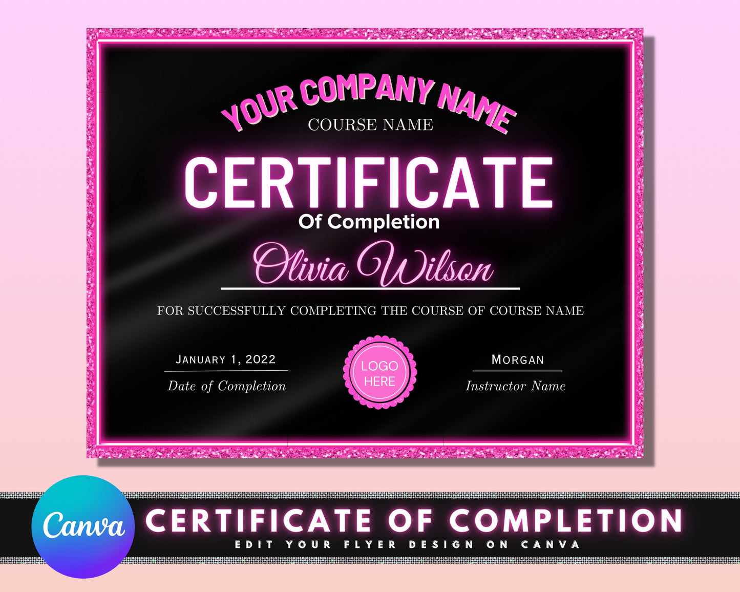 certificate of completion, diy course completion template, participation certificate, hair lashes editable achievement training certificate