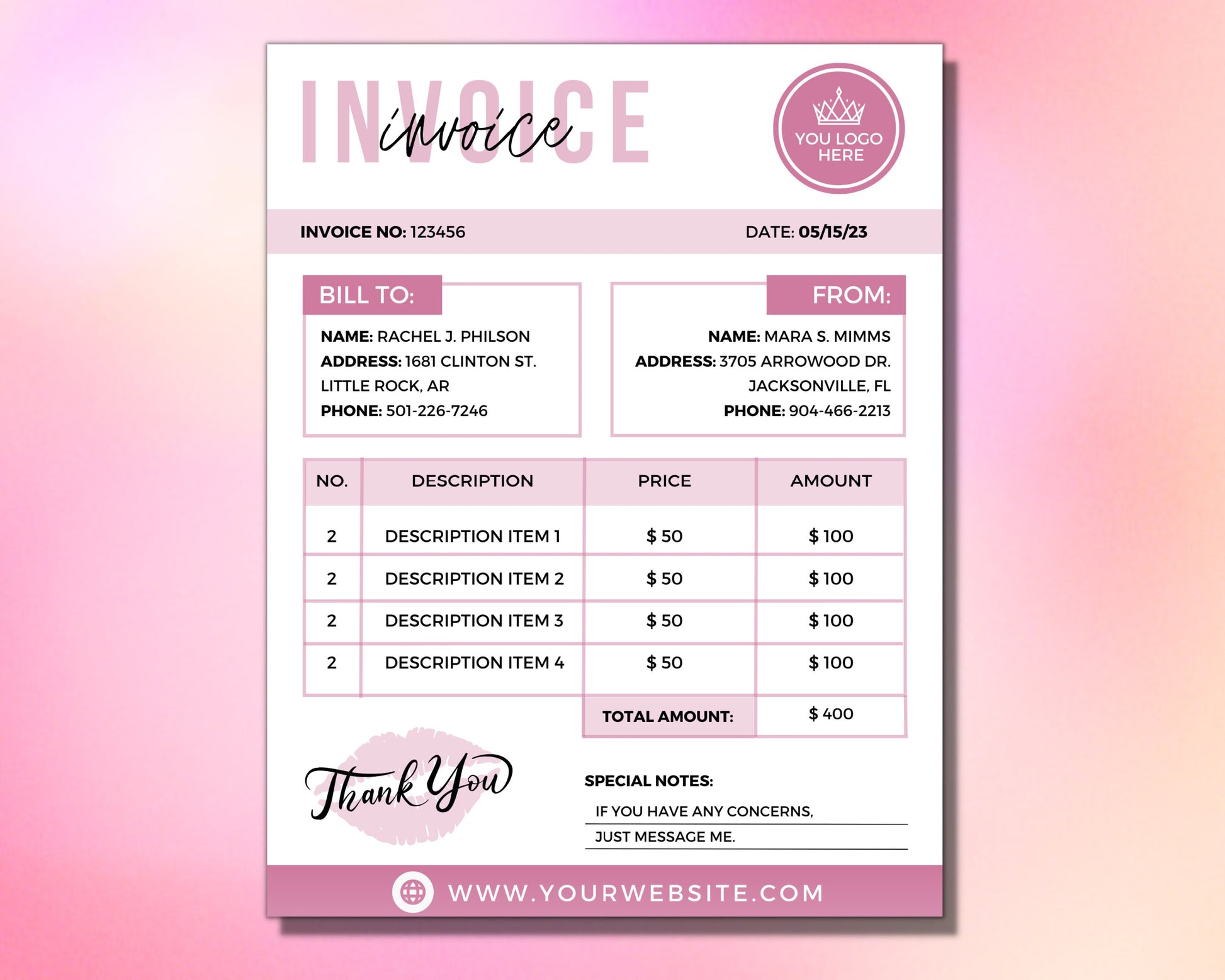 Sales Invoice Template, DIY Invoice Template Design, Beauty Business Invoice, Receipt Template, Makeup Service Invoice, Premade Invoice