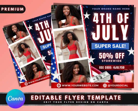 Fourth of July Flyer, DIY Flyer Template Design, Hair Lash Sale Flyer, Independence Day Flyer, Premade Instagram 4th of July Flyer Post