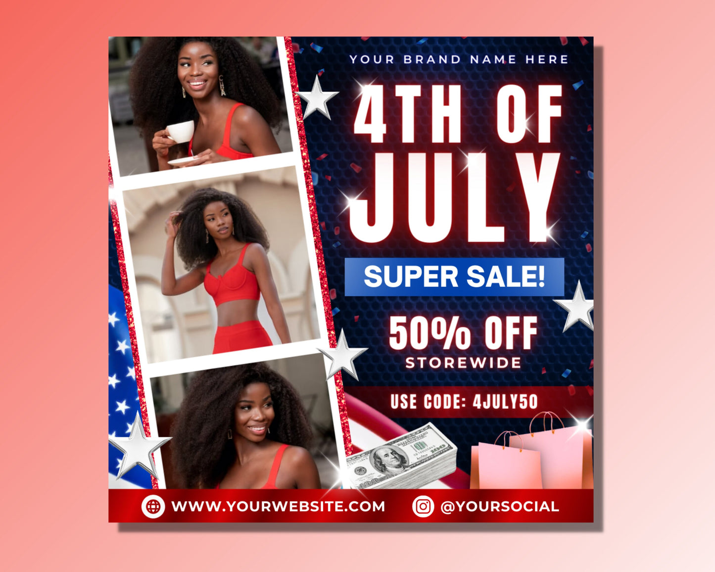 fourth of july flyer, diy flyer template design, hair lash sale flyer, independence day flyer, premade instagram 4th of july flyer post