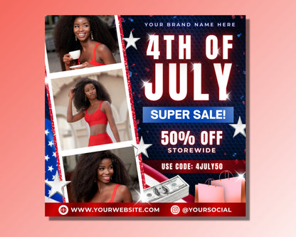 Fourth of July Flyer, DIY Flyer Template Design, Hair Lash Sale Flyer, Independence Day Flyer, Premade Instagram 4th of July Flyer Post