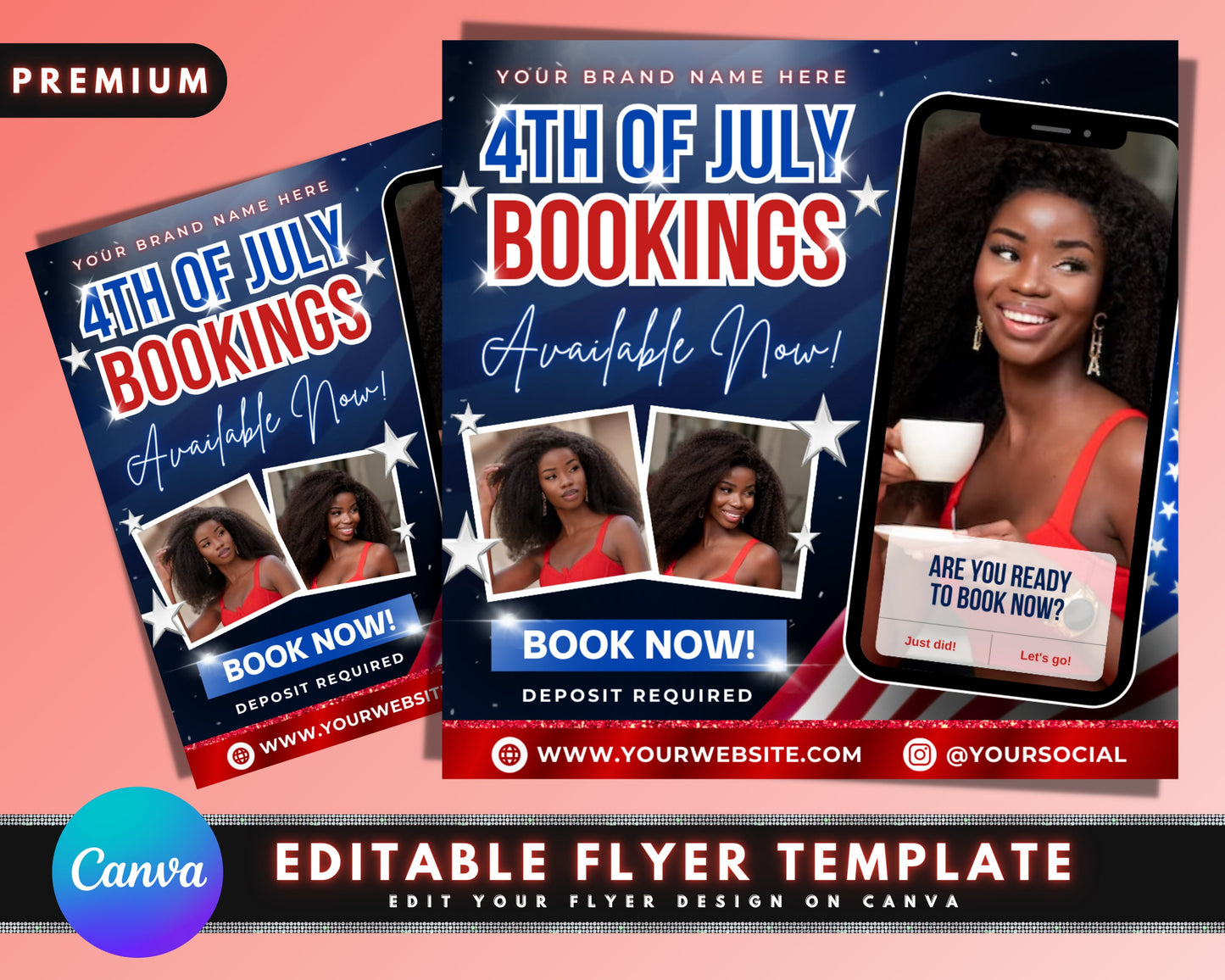 fourth of july booking flyer, diy flyer template design, appointment flyer, book now flyer, hair flyer, business social media instagram post