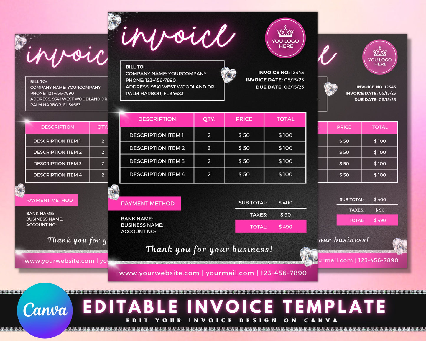 beauty business invoice, diy invoice template design, sales invoice template, receipt template, makeup service invoice, premade invoice