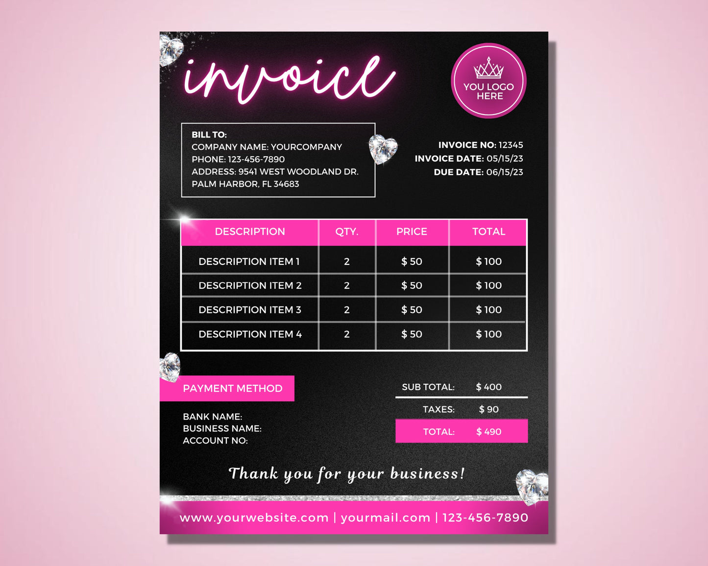 beauty business invoice, diy invoice template design, sales invoice template, receipt template, makeup service invoice, premade invoice