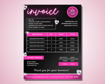 Beauty Business Invoice, DIY Invoice Template Design, Sales Invoice Template, Receipt Template, Makeup Service Invoice, Premade Invoice