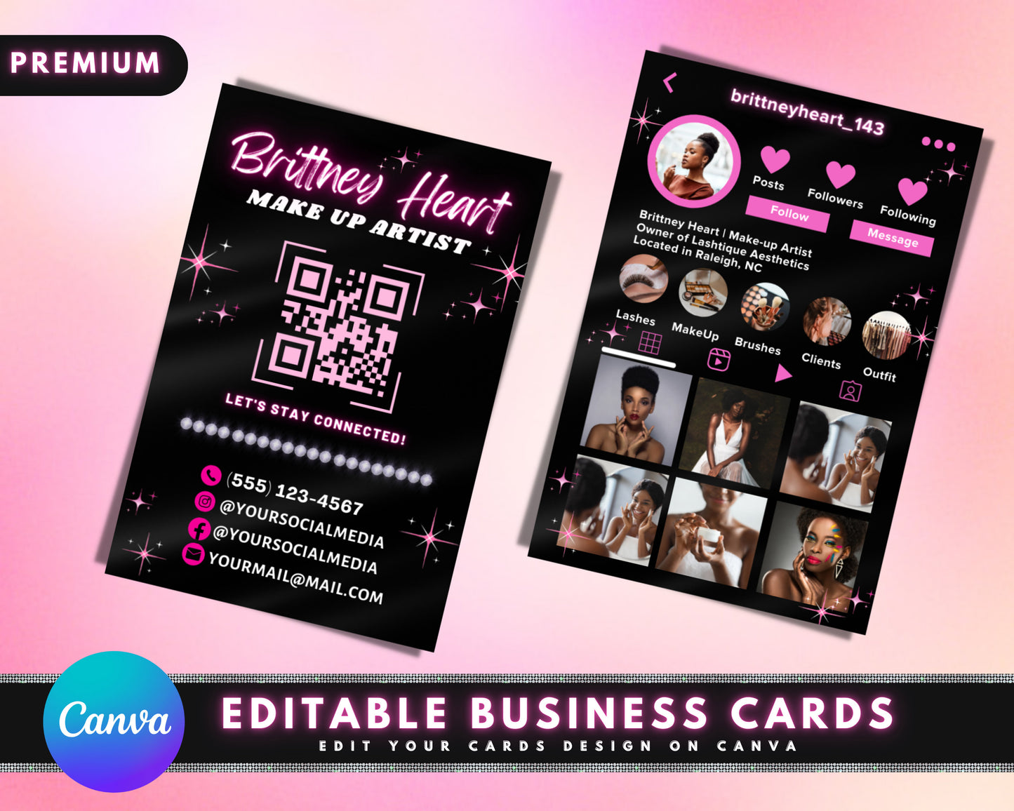 instagram business cards, diy canva business card template design, ig influencer cards, small business digital cards, premade business cards