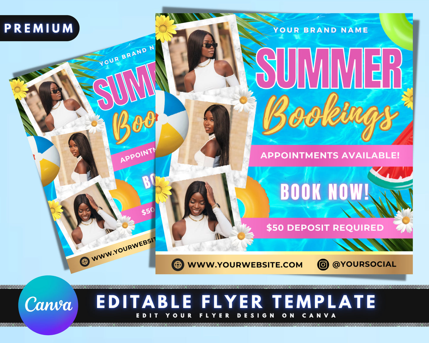 summer booking flyer, diy flyer template design, summer season appointment flyer, hair & lash flyer, book now premade social media flyer