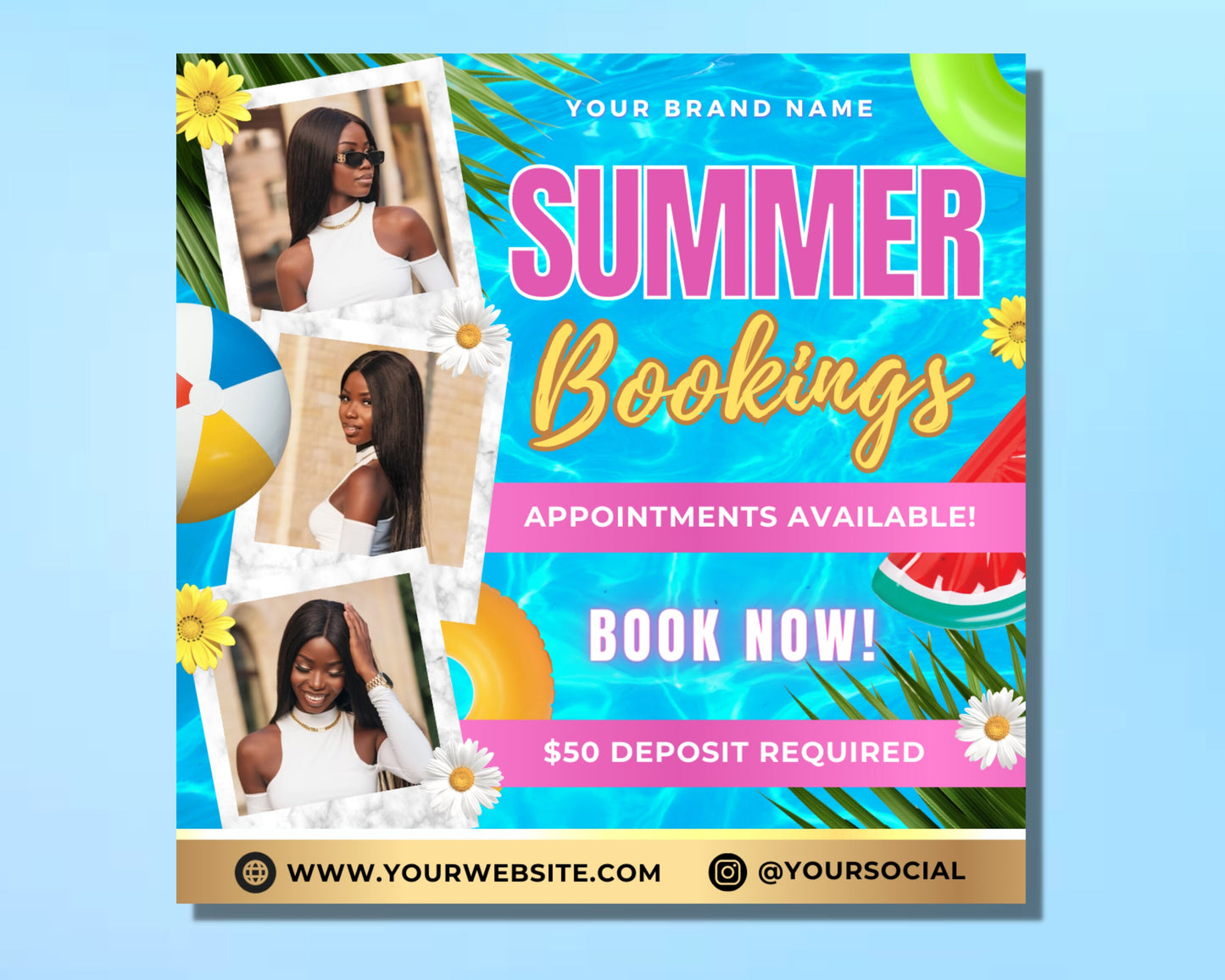 summer booking flyer, diy flyer template design, summer season appointment flyer, hair & lash flyer, book now premade social media flyer