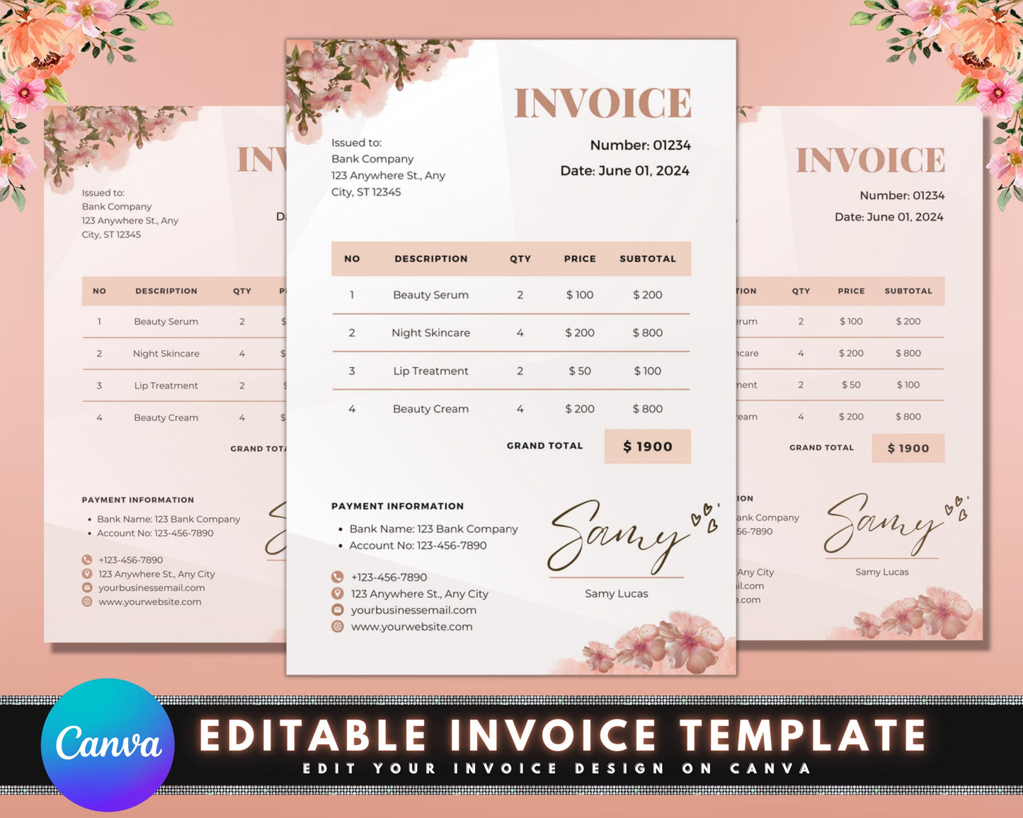 invoice template, diy invoice template design, floral sales receipt invoice, bakery services invoice, premade small business invoice