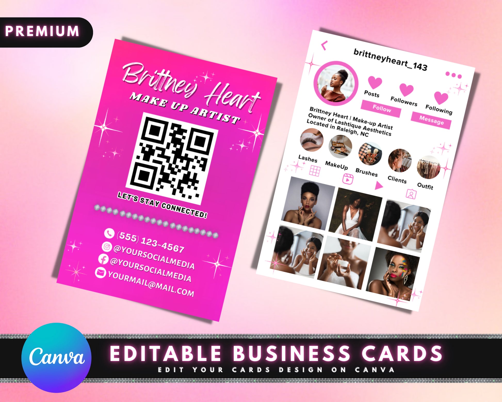 Instagram Business Cards, DIY Canva Digital Business Card Template Design, IG Influencer Cards, Pink Business Cards, Premade Business Cards