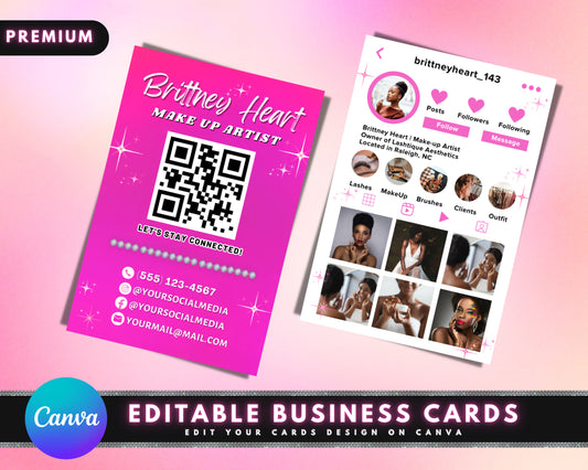 Instagram Business Cards, DIY Canva Digital Business Card Template Design, IG Influencer Cards, Pink Business Cards, Premade Business Cards