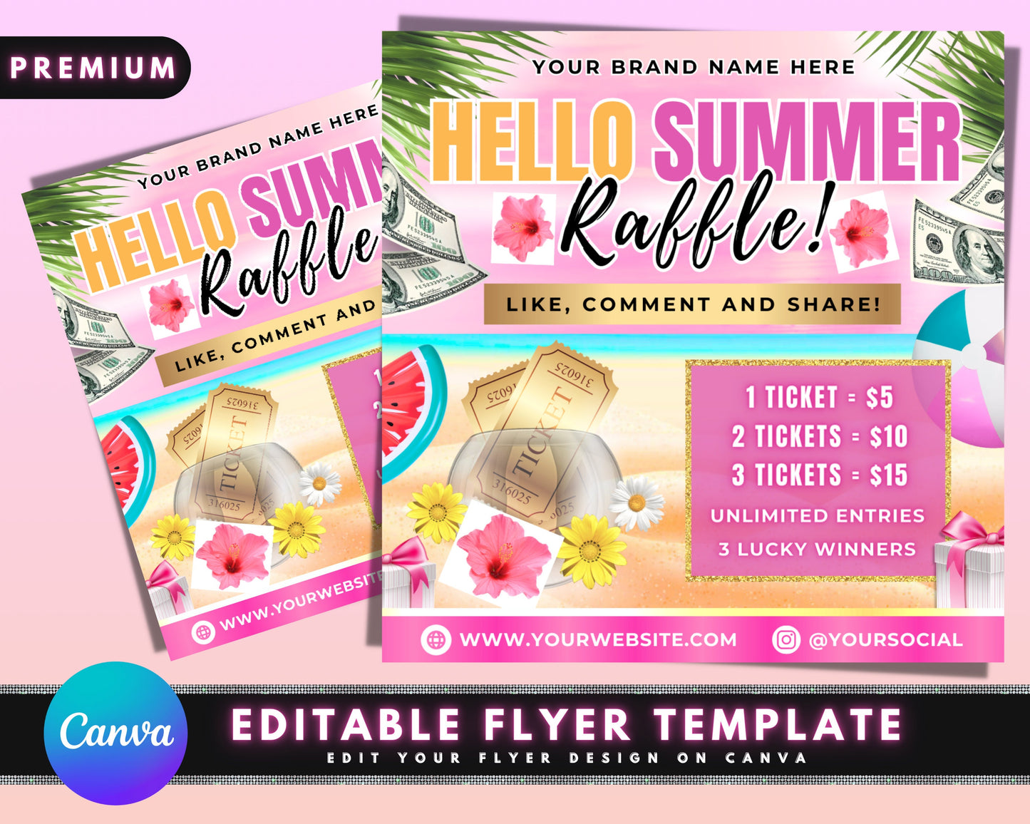 summer season giveaway flyer, diy flyer template design, hair raffle ticket flyer, summer raffle flyer, premade social media raffle flyer