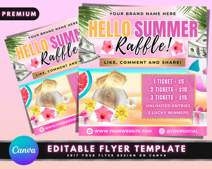 Summer Season Giveaway Flyer, DIY Flyer Template Design, Hair Raffle Ticket Flyer, Summer Raffle Flyer, Premade Social Media Raffle Flyer