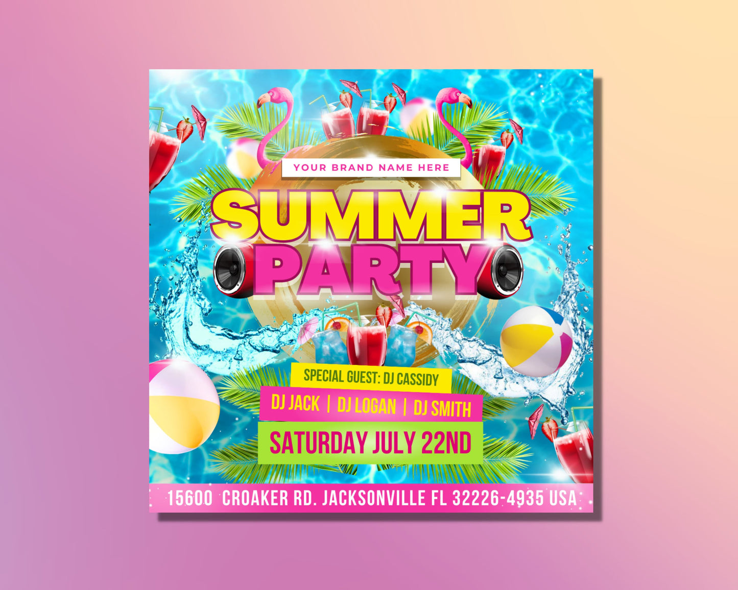 summer party flyer, diy flyer template design, pool party invite flyer, summer break party flyer, summer event flyer, premade instagram post