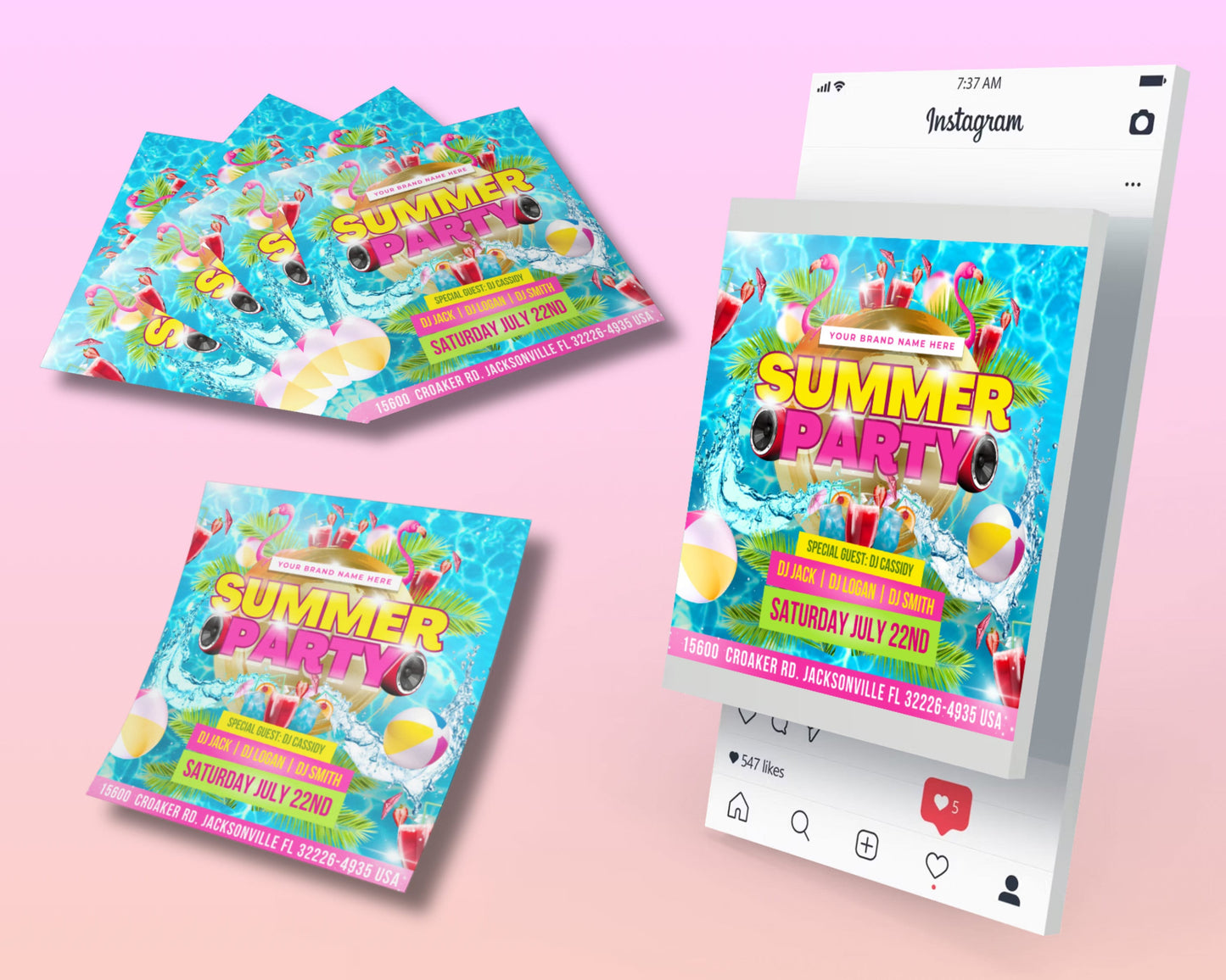 summer party flyer, diy flyer template design, pool party invite flyer, summer break party flyer, summer event flyer, premade instagram post