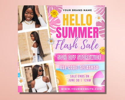 Summer Flash Sale Flyer, DIY Flyer Template Design, Lash and Nails Flyer, Hair Business Flyer, Hot Girl Summer, Premade Social Media Flyer