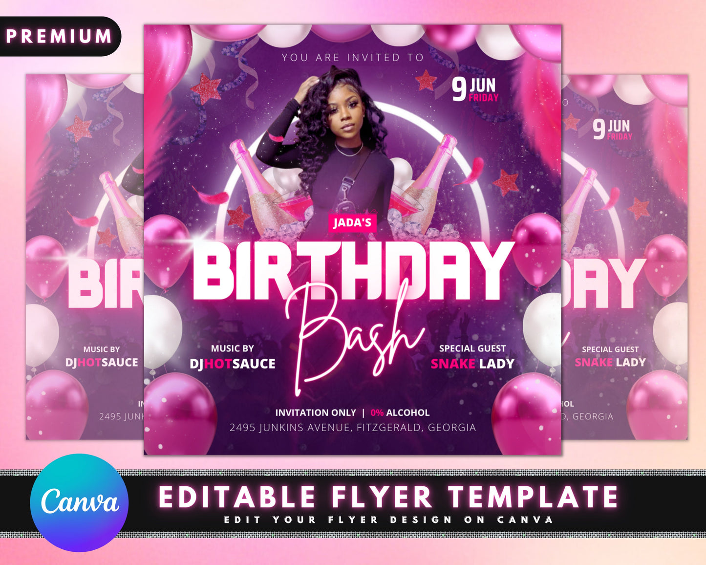 birthday bash flyer, diy flyer template design, birthday party invites flyer, birthday girl event flyer, premade celebration instagram post