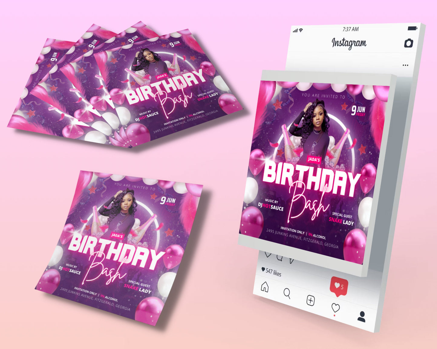 birthday bash flyer, diy flyer template design, birthday party invites flyer, birthday girl event flyer, premade celebration instagram post