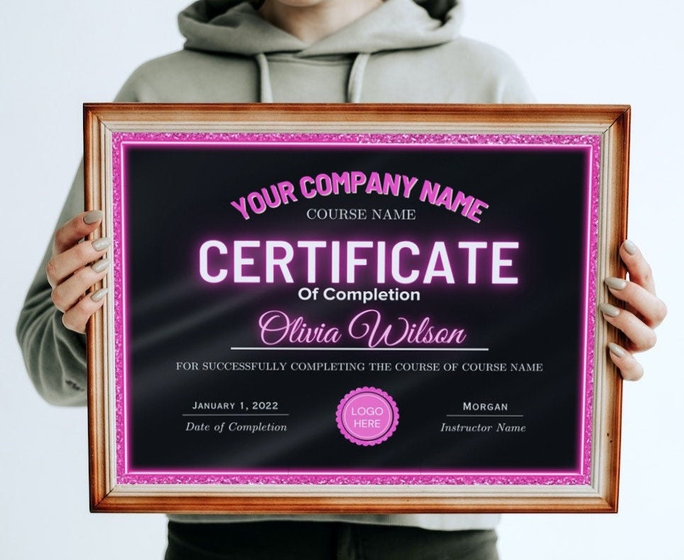 certificate of completion, diy course completion template, participation certificate, hair lashes editable achievement training certificate