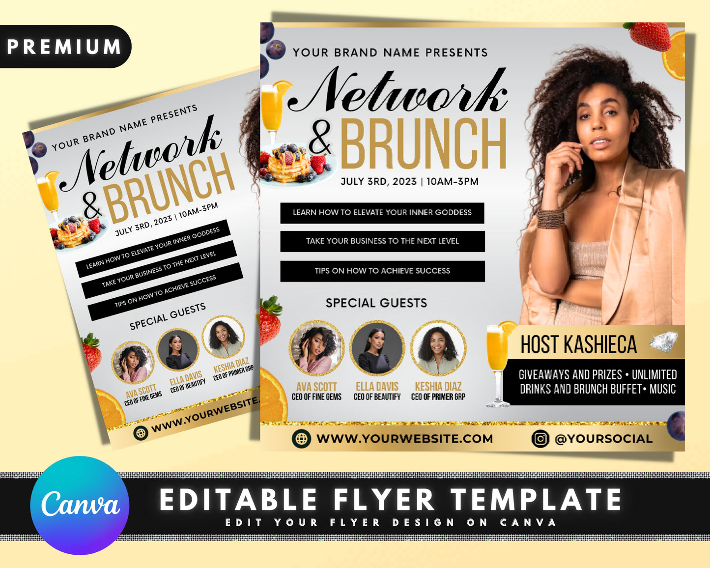 networking brunch flyer, diy flyer template design, business conference flyer, women's event coaching flyer, premade seminar instagram post