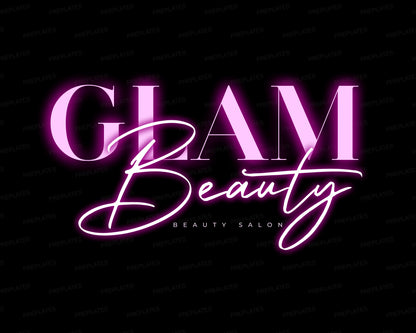 Beauty Salon Logo, DIY Logo Design Template, Neon Pink Hair Logo, Glam Boutique Logo, Make Up Artist Logo, Store Logo, Premade Business Logo