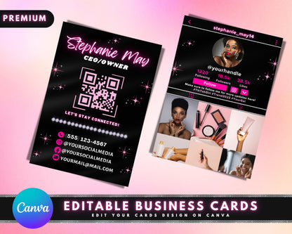 Tiktok Business Cards, DIY Canva Business Card Template Design, Trendy Influencer Cards, QR Code Digital Cards, Premade Business Owner Cards