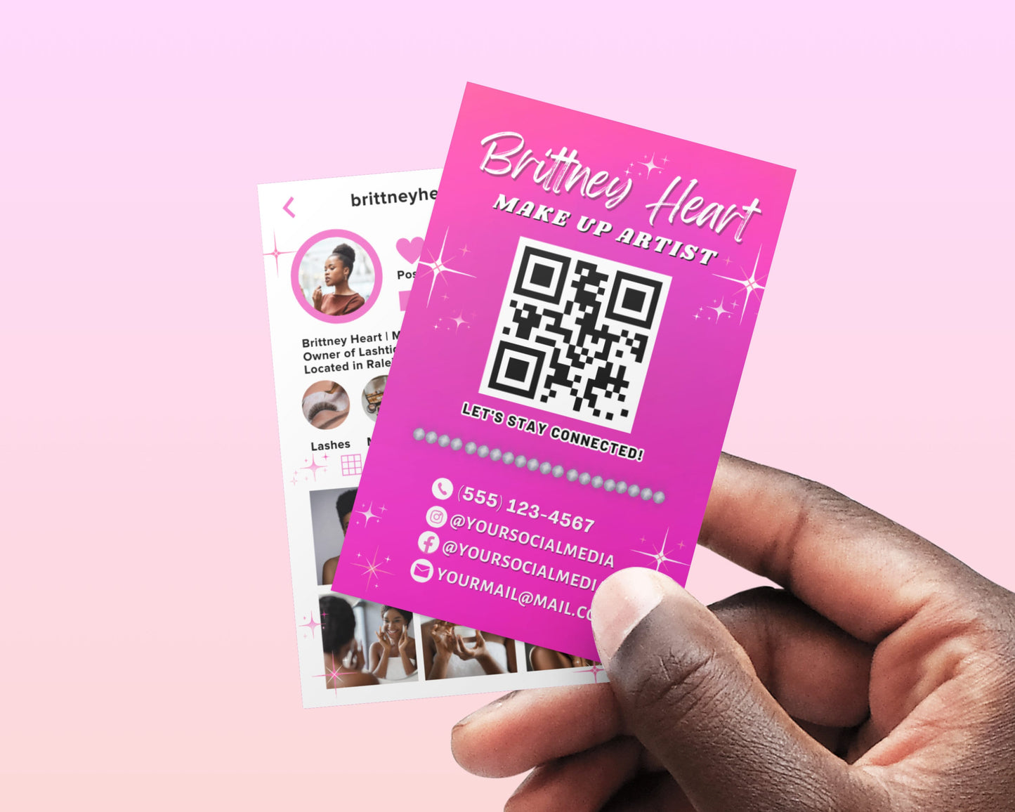 instagram business cards, diy canva digital business card template design, ig influencer cards, pink business cards, premade business cards