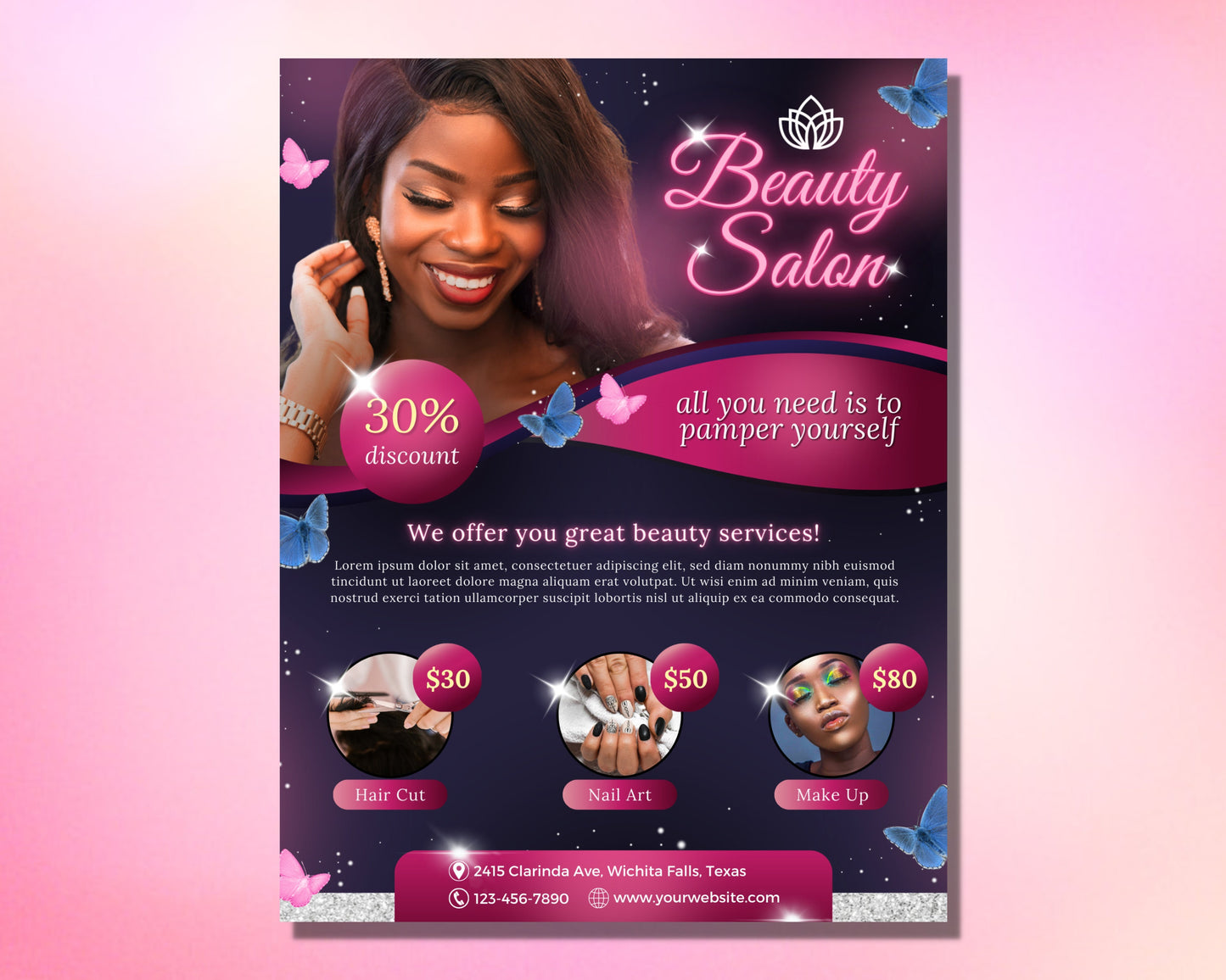 beauty salon flyer, diy flyer template design, make up flyer, lash flyer, beauty treatment flyer, promotional flyer, premade instagram flyer