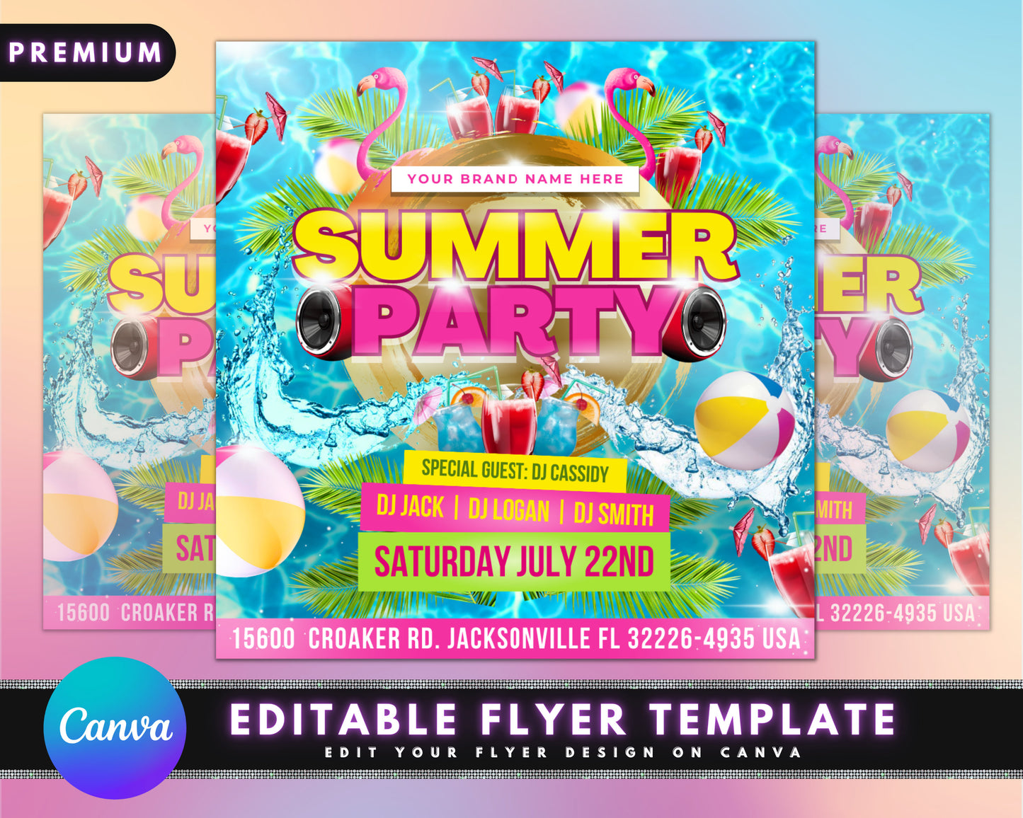 summer party flyer, diy flyer template design, pool party invite flyer, summer break party flyer, summer event flyer, premade instagram post