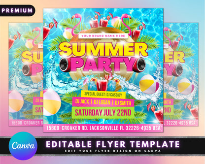 Summer Party Flyer, DIY Flyer Template Design, Pool Party Invite Flyer, Summer Break Party Flyer, Summer Event Flyer, Premade Instagram Post