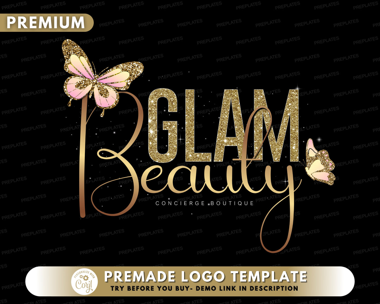 beauty logo, diy logo design template, make up artist logo, lash & hair business logo, gold butterfly logo, premade fashion boutique logo