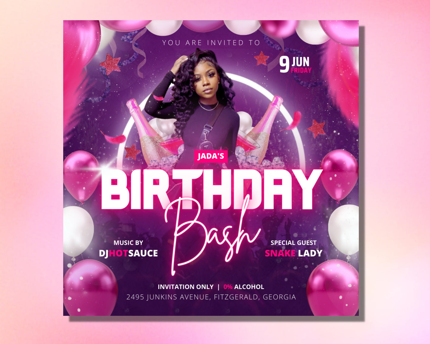 birthday bash flyer, diy flyer template design, birthday party invites flyer, birthday girl event flyer, premade celebration instagram post