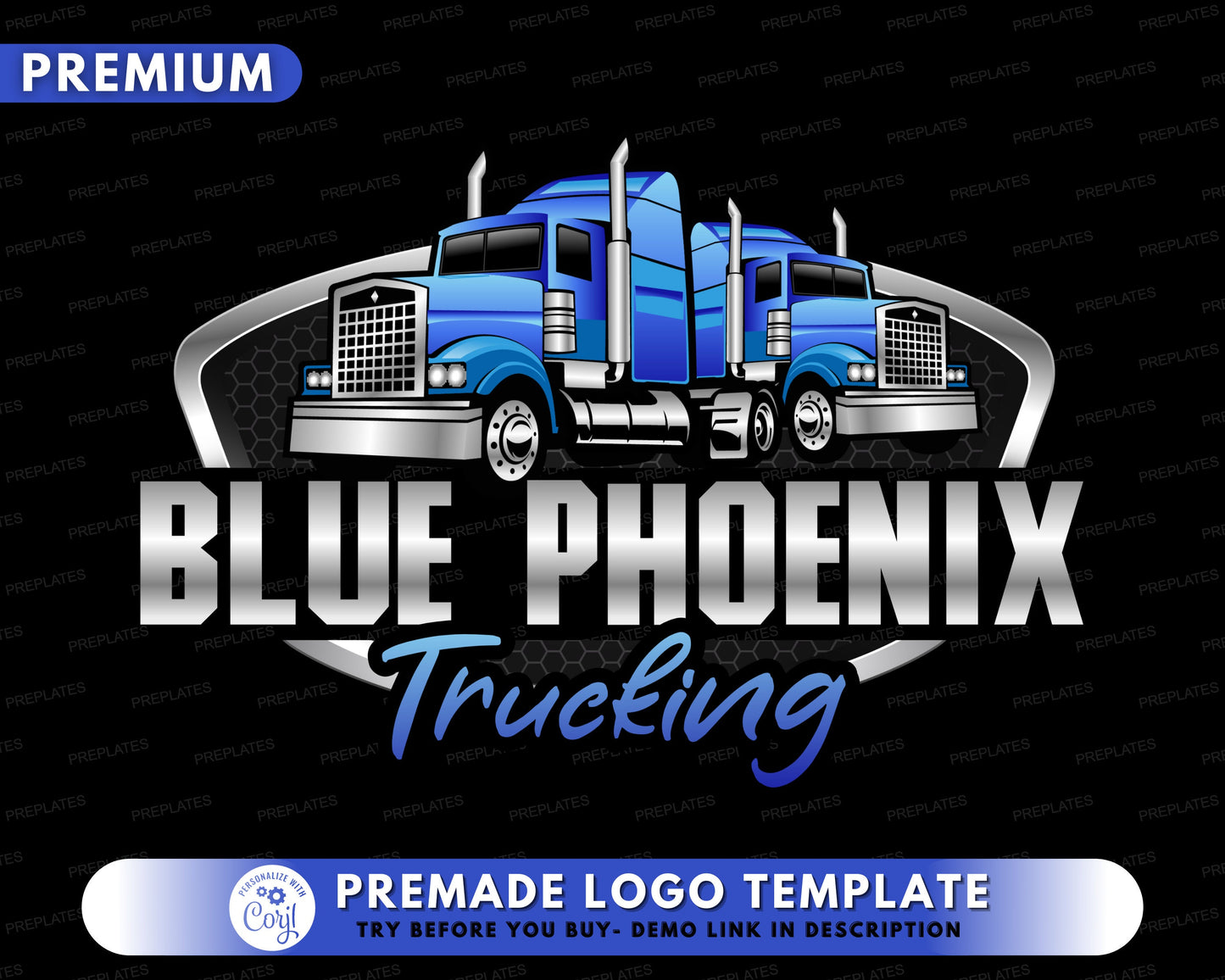 truck logo, diy logo design template, blue trucking logo, logistics logo, trucker logo, transport logo, shipping logo, premade business logo