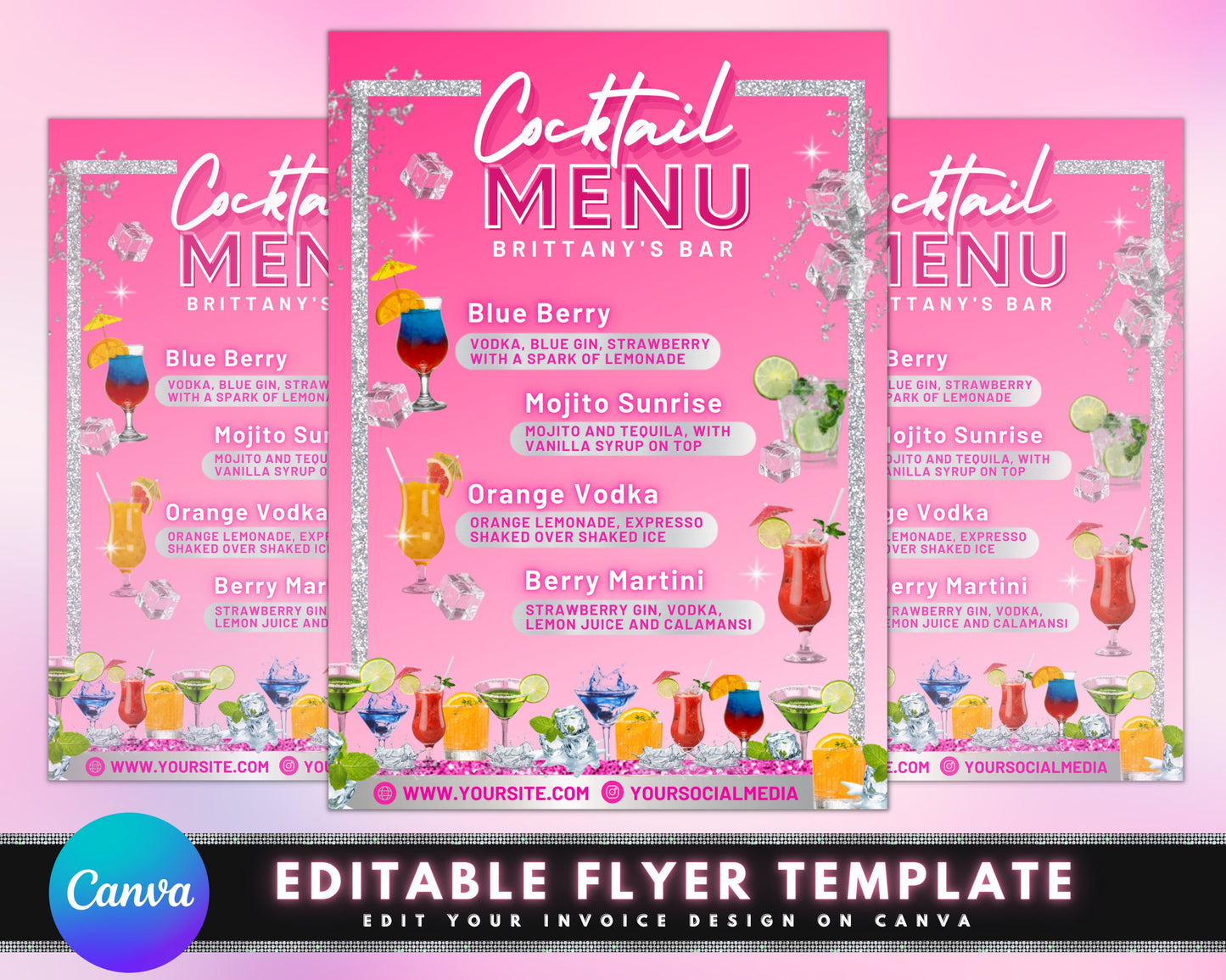 cocktail menu flyer, diy flyer template design, bar menu sign flyer, bartender flyer, signature drinks sign, premade instagram party flyer