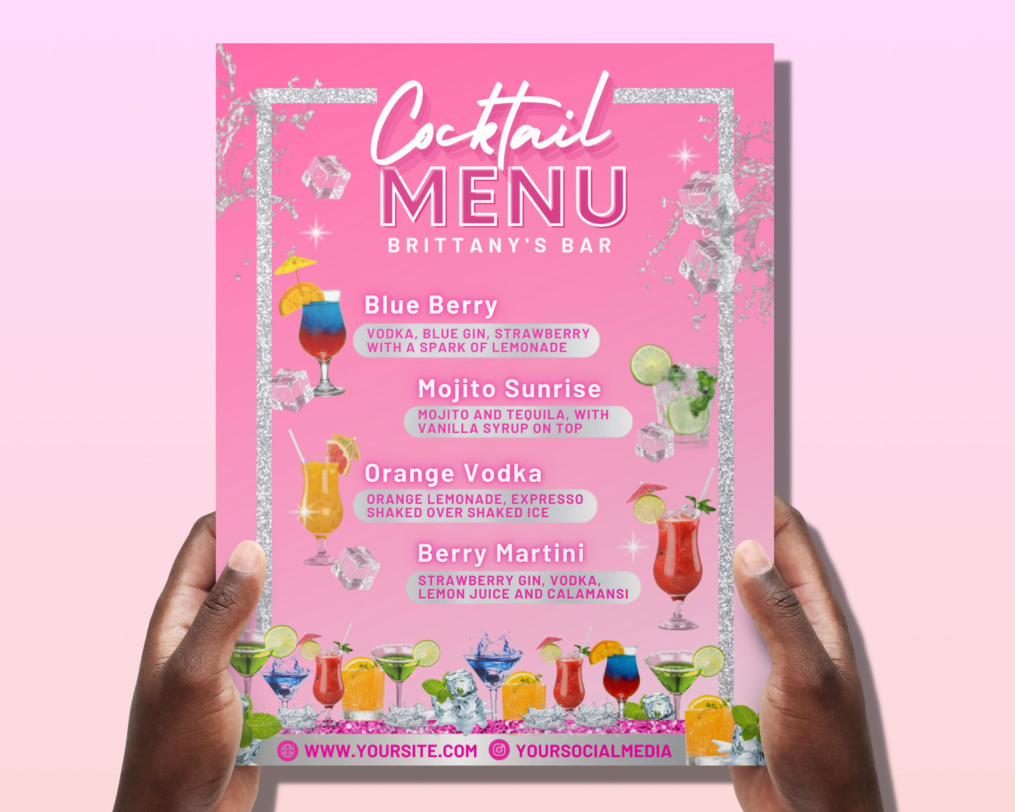 cocktail menu flyer, diy flyer template design, bar menu sign flyer, bartender flyer, signature drinks sign, premade instagram party flyer