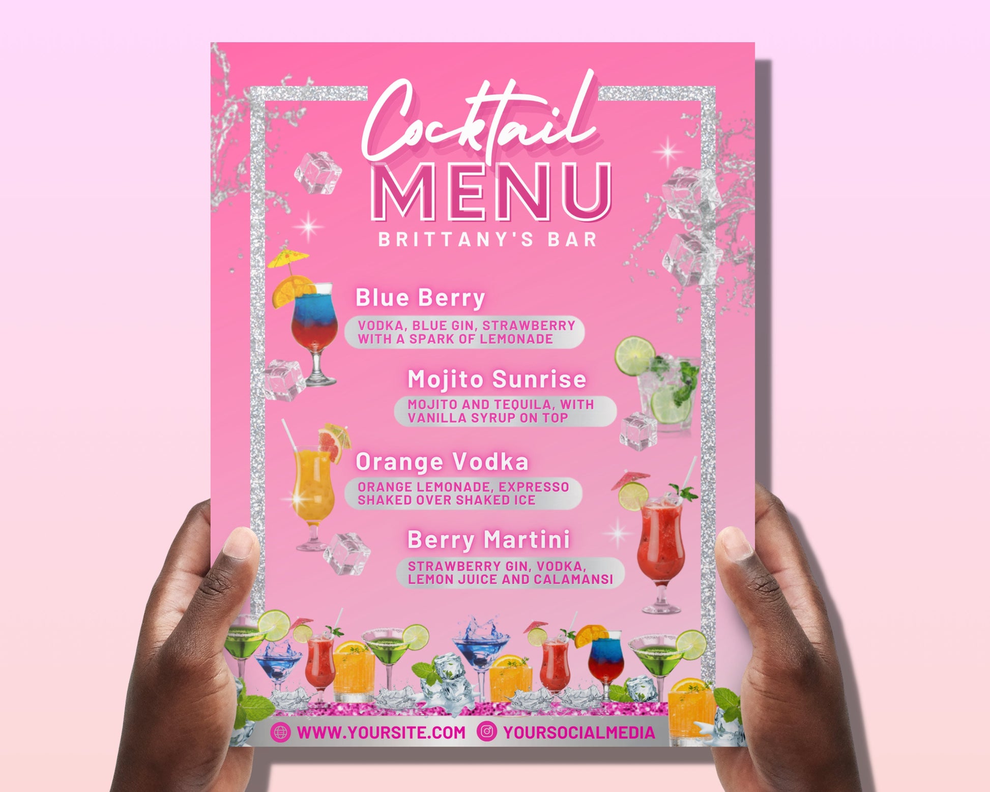 Cocktail Menu Flyer, DIY Flyer Template Design, Bar Menu Sign Flyer, Bartender Flyer, Signature Drinks Sign, Premade Instagram Party Flyer