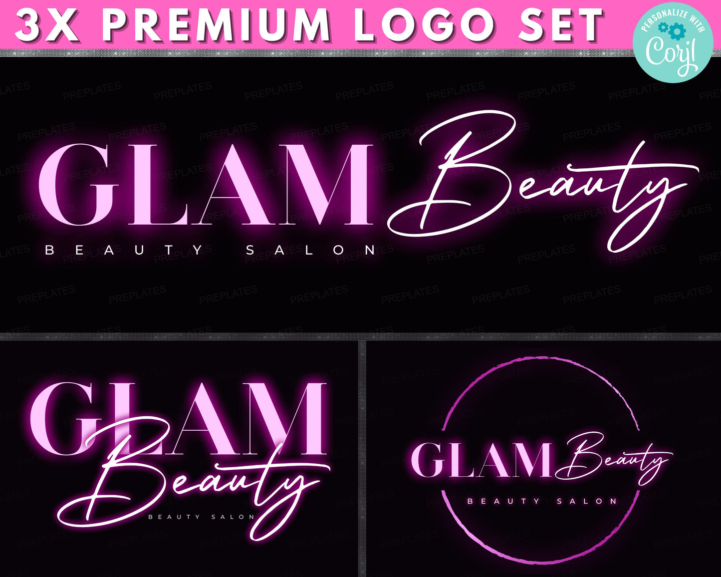 beauty salon logo, diy logo design template, neon pink hair logo, glam boutique logo, make up artist logo, store logo, premade business logo