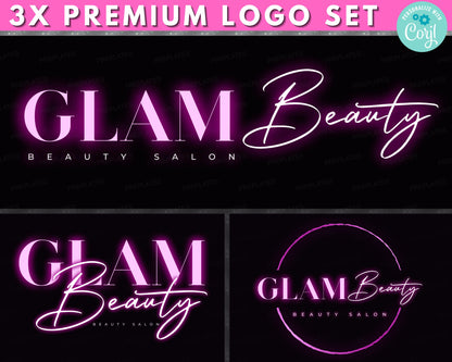 Beauty Salon Logo, DIY Logo Design Template, Neon Pink Hair Logo, Glam Boutique Logo, Make Up Artist Logo, Store Logo, Premade Business Logo