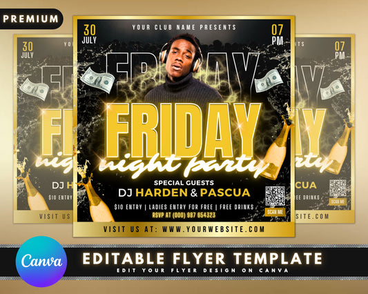 Friday Night Party Flyer, DIY Flyer Template Design, Night Club Event Invite Flyer, Club DJ Flyer, Happy Hour Flyer, Premade Instagram Post