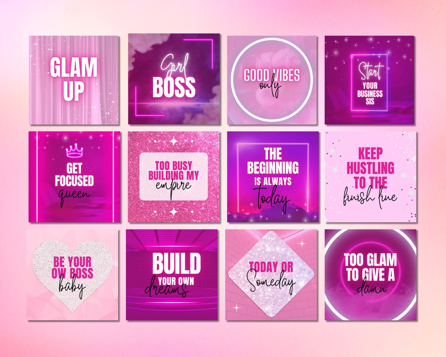 girl boss social media post template bundle, diy flyer design, engagement posts, boss babe instagram content posts, business quotes posts