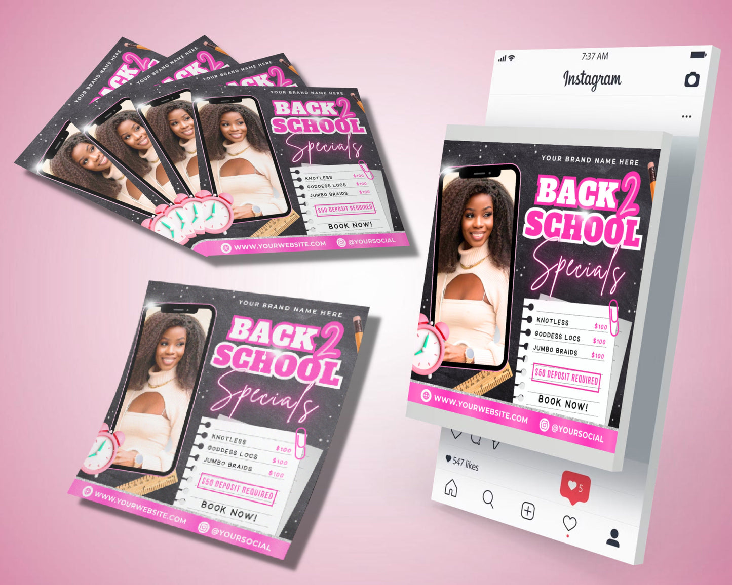 back to school sale flyer, diy flyer template design, back to school hair flyer, hair specials flyer, premade social media hair bundle post